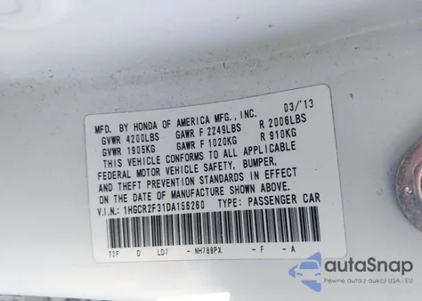 2013 Honda Accord Lx from USA, damaged, VIN 1HGCR2F31DA156260